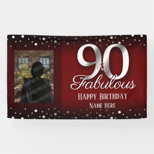 90 und Fabulous Birthday Confetti Foto Banner (Horizontal)