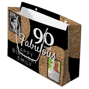 90 und fabulous Gold Glitzer 2 Foto 90. Geburtstag Große Geschenktüte