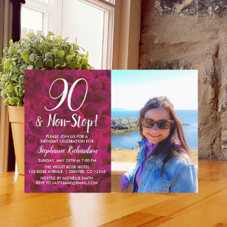 90 und Non-Stopp-Rote Rose-Foto Geburtstagspartei Einladung