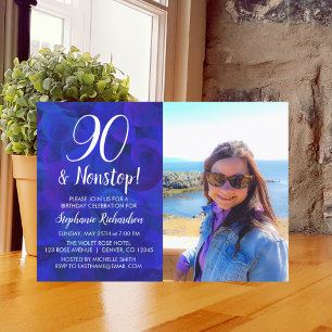 90 und Nonstop Royal Blue Foto Geburtstag Einladung