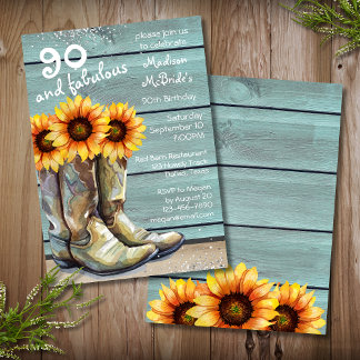 90 und üppiger rustikaler Western Sonnenblumen Einladung