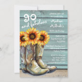 90 und üppiger rustikaler Western Sonnenblumen Einladung (Vorderseite)