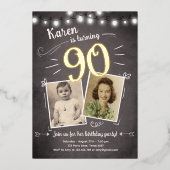 90. Vintag Retro-Foto 90 Überraschung Geburtstag Folieneinladung (Vorderseite)