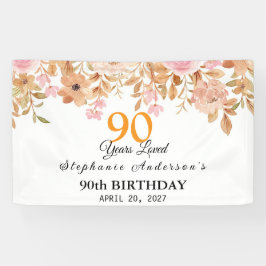 90 Years Loved Peach Floral 90th Banner