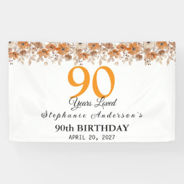 90 Years Loved Peach Floral 90th Banner