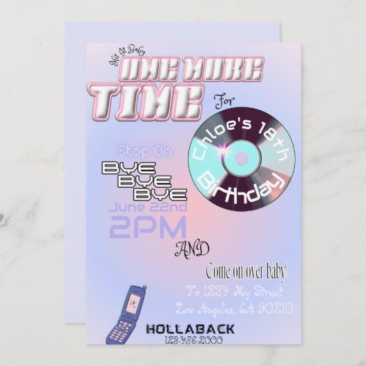 90er/2k Pop Einladung zum Geburtstag (Vorne/Hinten)