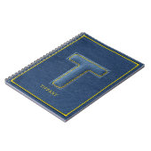 90er Blaue Denim Applikation Buchstabe T Monogramm Notizblock (Linke Seite)