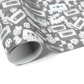 90er Cassette & Smiley Wrapping Paper - Monochrom Geschenkpapier (Rolleneckpunkt)