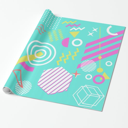 90er geometrisches Muster Geschenkpapier (Ungerollt)