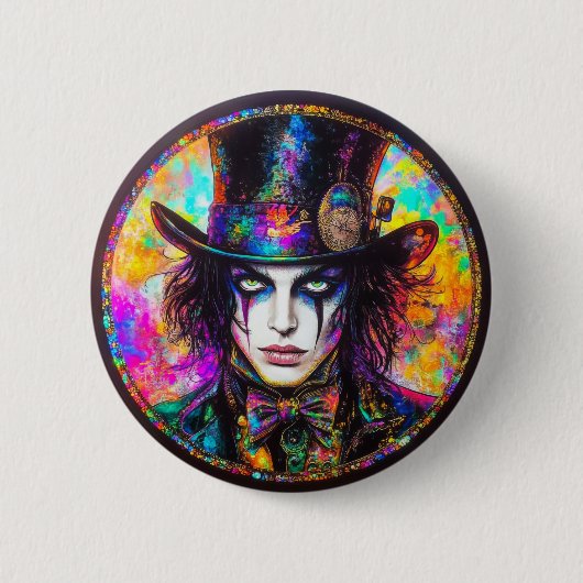 90er Gothic Steampunk Mad Hatter Button (Vorderseite)
