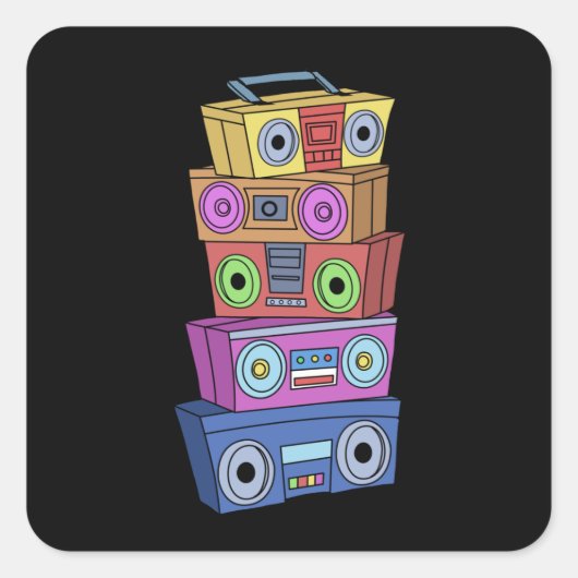 90er Hip Hop Geschenke Gettoblaster Klassischer Hi Quadratischer Aufkleber (Vorderseite)