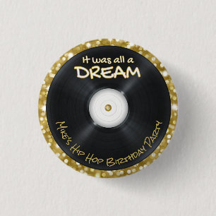 90er Hip Hop Record White & Gold Glitzer Retro Button