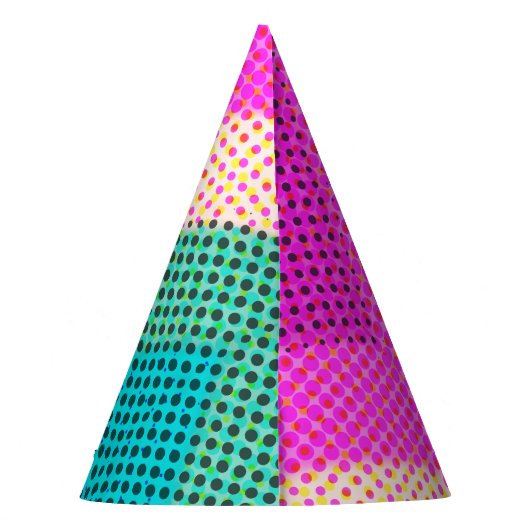90er Jahre Geburtstag Retrodots Regenbogenhalbton Partyhütchen (Rückseite)