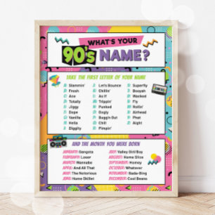 90er Jahre Party-Namensschild-Memphis-Muster Poster