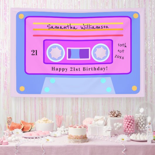 90er Jahre Pink Blue Pastel Cassette 21. Geburtsta Banner (Party)