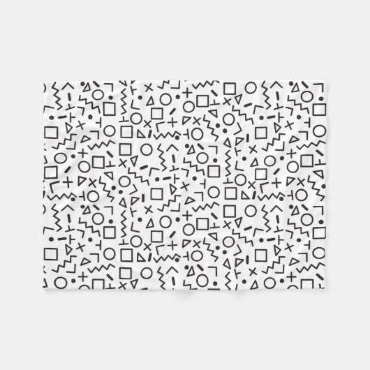 90er Jahre Schwarz-Weiß-Retro-Formen-Muster Fleecedecke (Vorderseite (Horizontal))