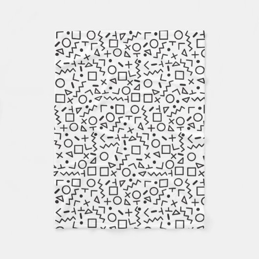 90er Jahre Schwarz-Weiß-Retro-Formen-Muster Fleecedecke (Vorderseite)