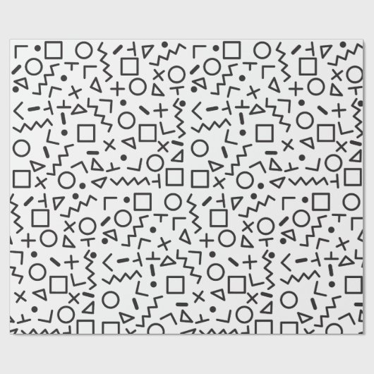 90er Jahre Schwarz-Weiß-Retro-Formen-Muster Geschenkpapier (Flach)