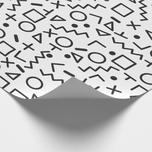 90er Jahre Schwarz-Weiß-Retro-Formen-Muster Geschenkpapier (Ecke)