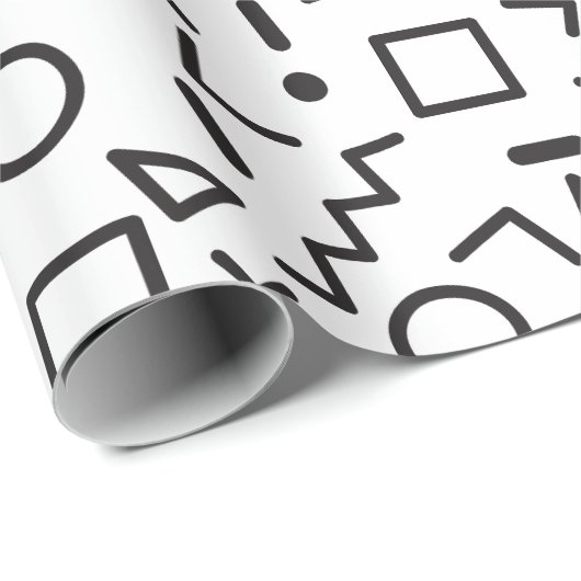 90er Jahre Schwarz-Weiß-Retro-Formen-Muster Geschenkpapier (Rolleneckpunkt)