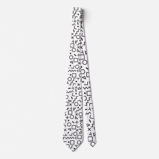 90er Jahre Schwarz-Weiß-Retro-Formen-Muster Krawatte (Vorderseite)