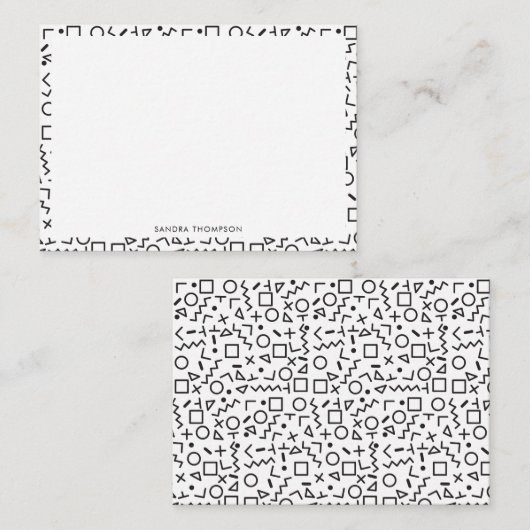 90er Jahre Schwarz-Weiß-Retro-Formen-Muster Mitteilungskarte (Vorne/Hinten)