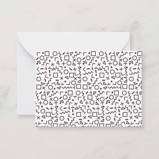90er Jahre Schwarz-Weiß-Retro-Formen-Muster Mitteilungskarte (Rückseite)