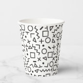 90er Jahre Schwarz-Weiß-Retro-Formen-Muster Pappbecher (Vorderseite)