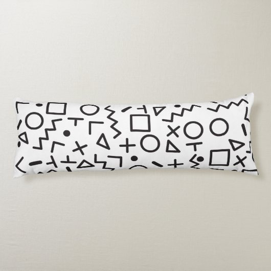 90er Jahre Schwarz-Weiß-Retro-Formen-Muster Seitenschläferkissen (Rückseite)