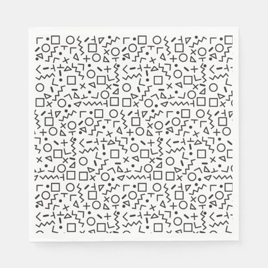 90er Jahre Schwarz-Weiß-Retro-Formen-Muster Serviette (Vorderseite)
