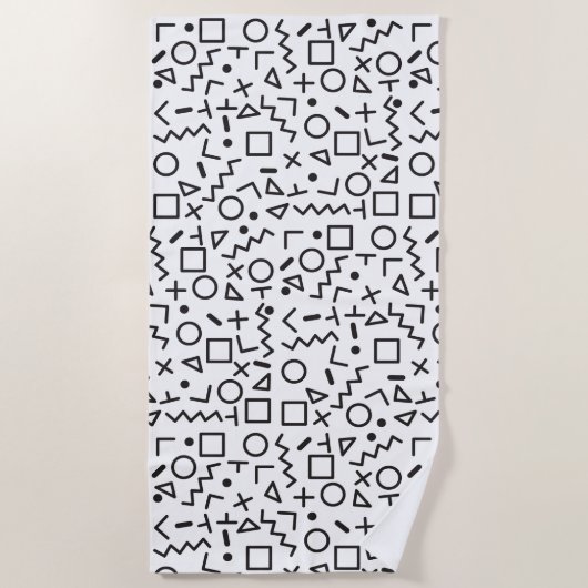 90er Jahre Schwarz-Weiß-Retro-Formen Muster Strandtuch (Vorderseite)