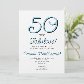 90er Jahre Stil blau Fifty and Fabulous 50. Geburt Einladung