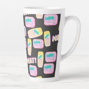 90er-Jahre-Technologie-Handys und Biper-Muster Milchtasse