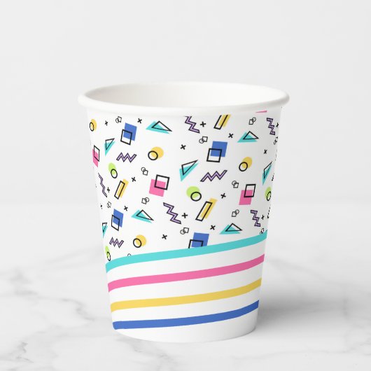 90er Jahre Vibe Simple Shapes und Stripes Paper Cu Pappbecher (Vorderseite)