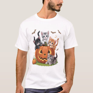 90er-Katzen-Kürbis-Halloween-Blumen-Gruselige-Sais T-Shirt