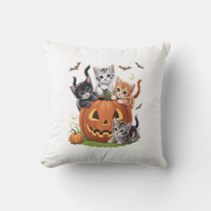 90er-Katzen-Kürbis-Halloween-Blumen-Unheimliche-Sa Kissen