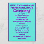 90er Lila auf Aquamariner Hochzeit Programm (Vorderseite)