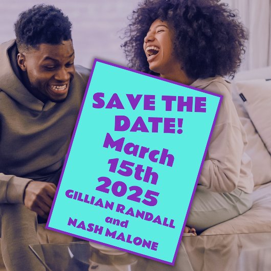 90er Lila auf Aquamariner Hochzeit Rett-the-Date Postkarte