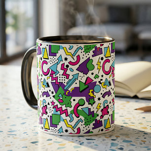 90er Retro Lila Türkis Grün Memphis-Stil Tasse