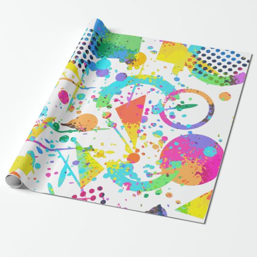 90er Retro Neon Muster Design Geschenkpapier (Ungerollt)