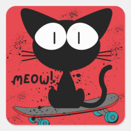 90er, Skateboard Katze, Skateboard stirbt nie Quadratischer Aufkleber