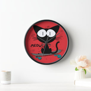 90er, Skateboard Katze, Skateboard stirbt nie Uhr