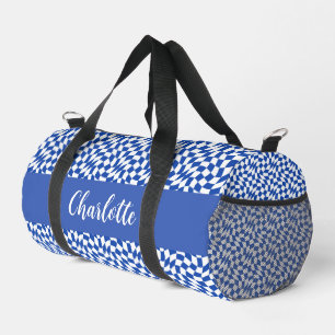 90er-Thema blau kariert Name Monogramm Duffle Bag