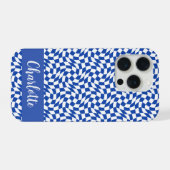 90er-Thema blau kariert Name Monogramm iPhone Hülle (Rückseite (Horizontal))