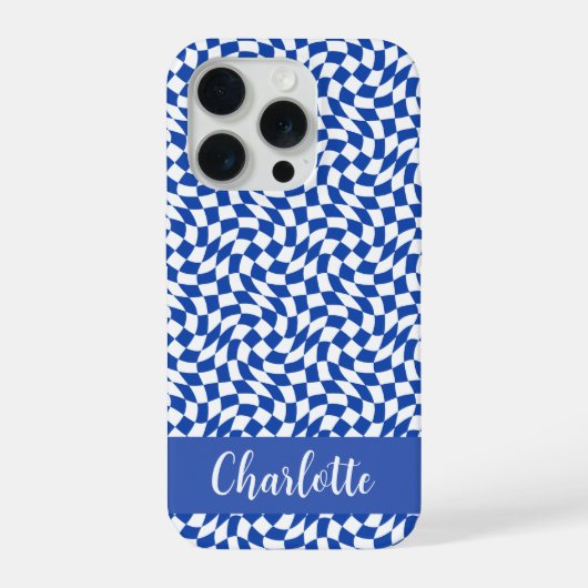 90er-Thema blau kariert Name Monogramm iPhone Hülle (Rückseite)