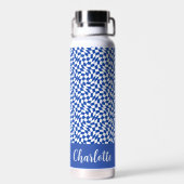 90er-Thema blau kariert Name Monogramm Trinkflasche (Rückseite)