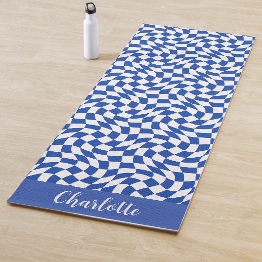 90er-Thema blau kariert Name Monogramm Yogamatte (Beispiel)
