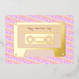 90er Y2k Cassette Pink Happy Valentines Day Gold Folien Feiertagskarte