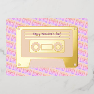 90er Y2k Cassette Pink Happy Valentines Day Gold Folien Feiertagskarte