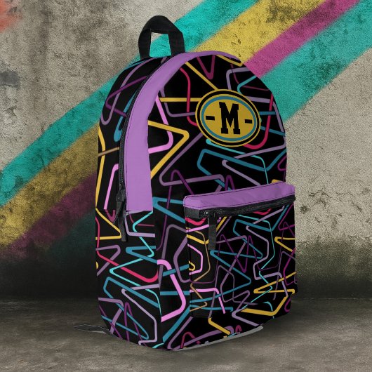 90s Abstract Interlaced Multicolored Zigzag Bedruckter Rucksack